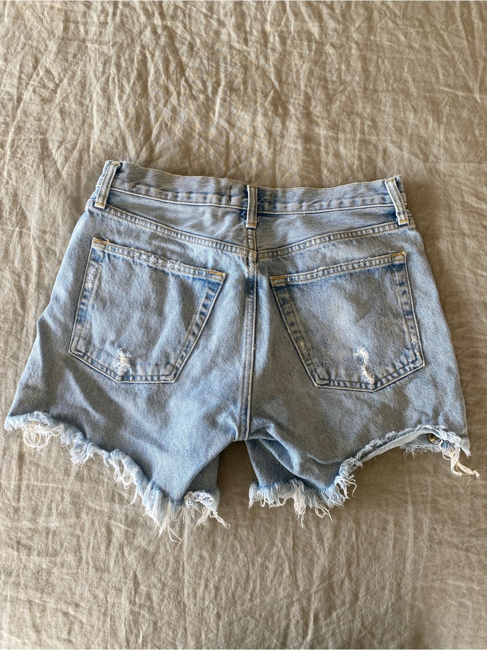 AGOLDE Light Blue Distressed Denim Shorts - Picture 2 of 4
